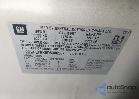 2013 GMC Terrain Sle-2 from USA, damaged, VIN 2GKFLTEK0D6388507